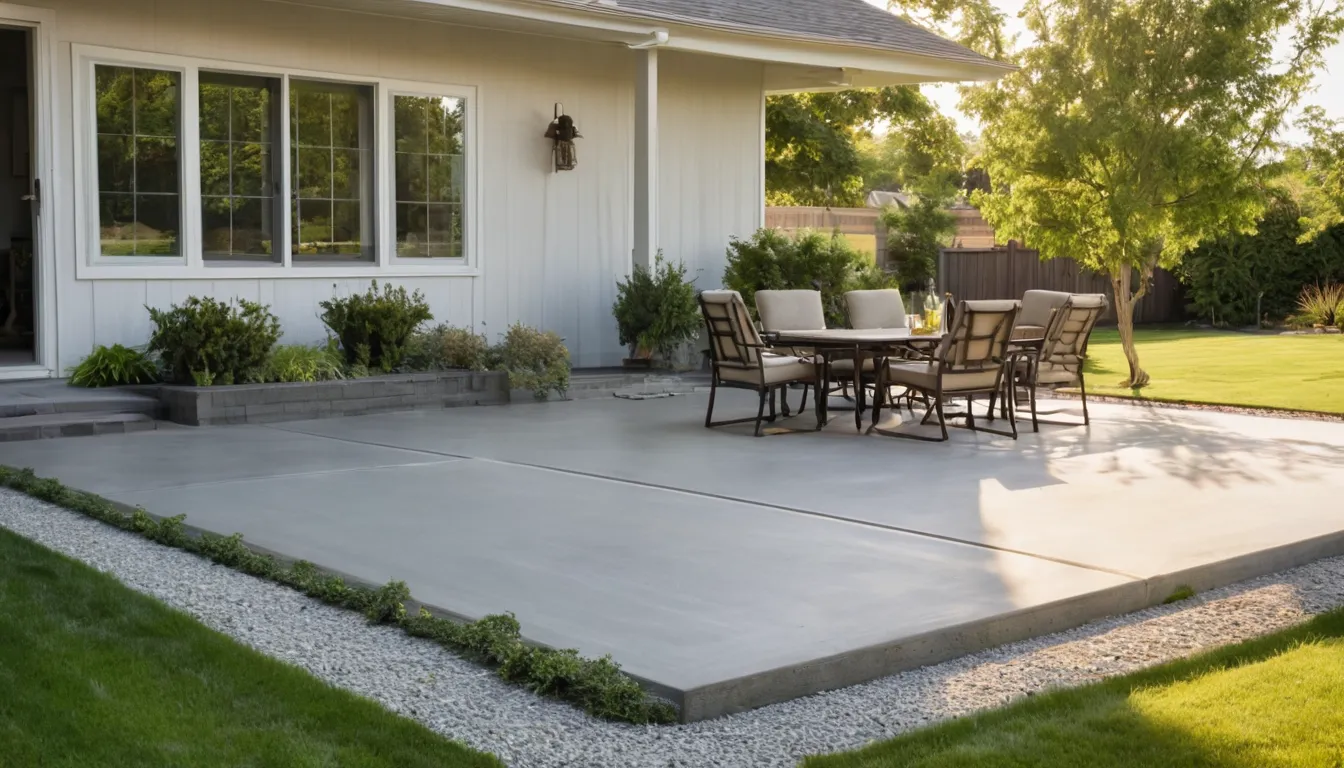 A new concrete patio behind a family home in Mequon, ready for outdoor dining